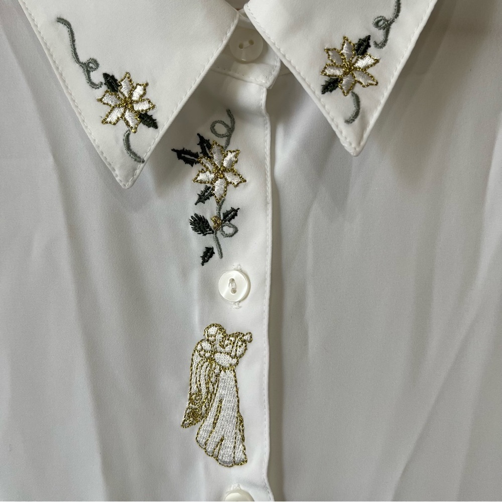 Vintage Blair White Angels Christmas Button Down Long Sleeve Blouse